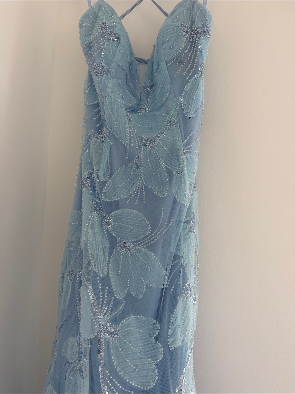 Betsy Adam Light Blue Embellished Floral Tulle Gown - Picture 2 of 5